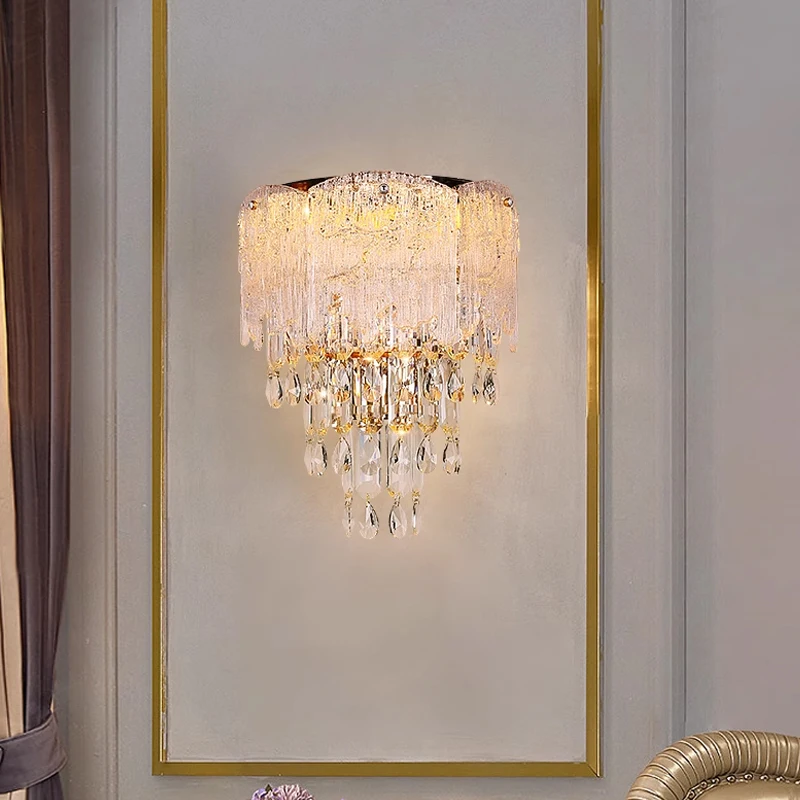 Hotel Lobby Modern Corridor Crystal Wall Lamp Bedroom Staircase Indoor Lighting Villa Duplex Living Room Background Decor Home