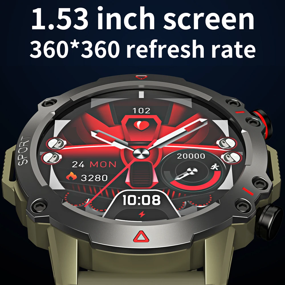 AMOLED Smart Watch Men 2024 Bluetooth Call Smartwatch Sport Waterproof Outdoor 1.53 Inch 360*360 HD Screen 30 Days Standby