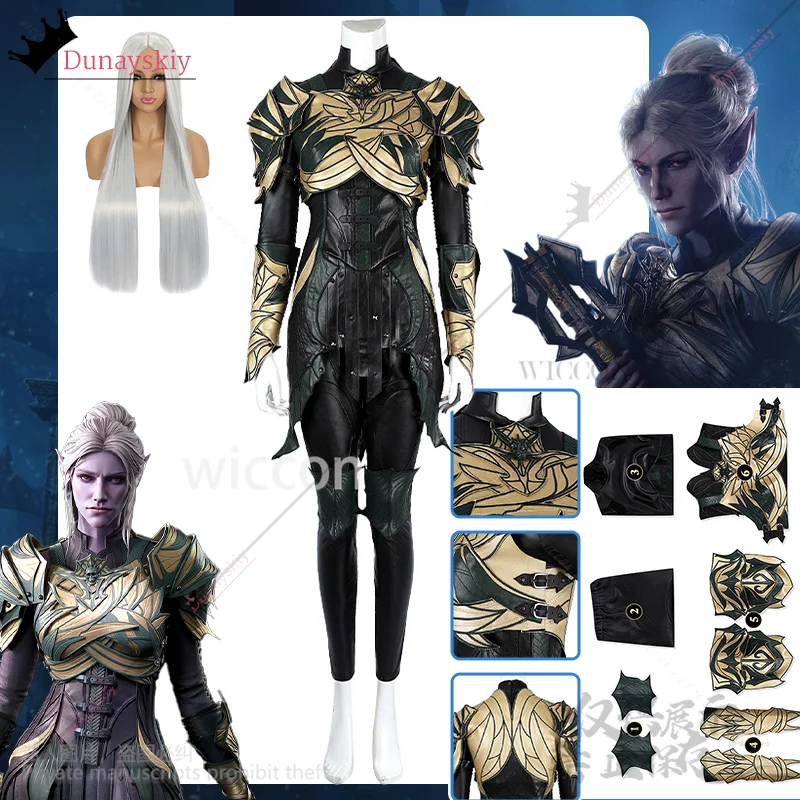 Minthara Cosplay Spiel Baldur3Gate Anime Hübsches Kostüm Pu Sexy Overall Elf Uniform Perücken Earwear Für Halloween Cos Angepasst