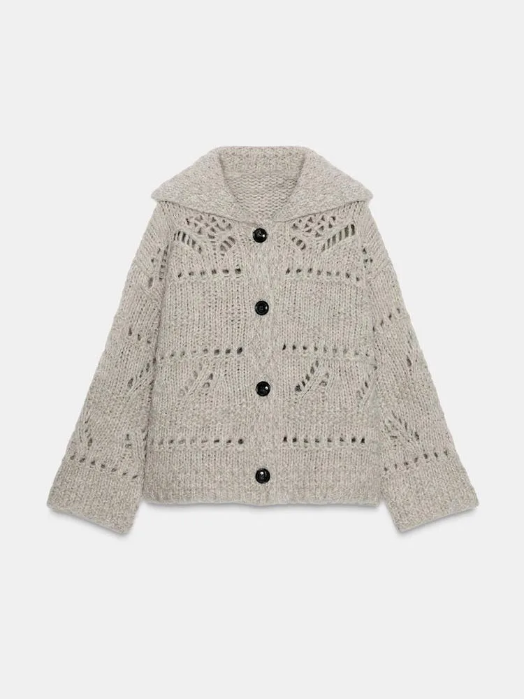 เสื้อคาร์ดิแกนถักลายฉลุแบบเปิด สไตล์ลำลอง แขนยาว สำหรับผู้หญิง คอลเลคชั่นใหม่ ฤดูใบไม้ร่วง 2025 แฟชั่น ทันสมัย สวมใส่สบาย ดีไซน์หวาน