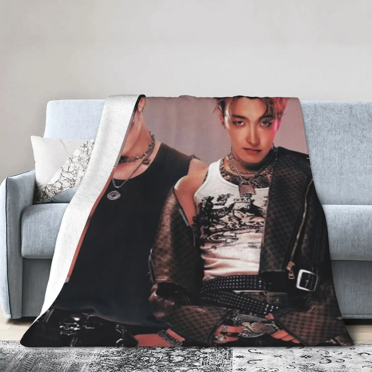 Like-A-Ateez-Kpop-Hongjoong Fluffy Baby Blanket Sofa Camp Nap Bedspread Cozy Flannel Blanket Bedroom Decor