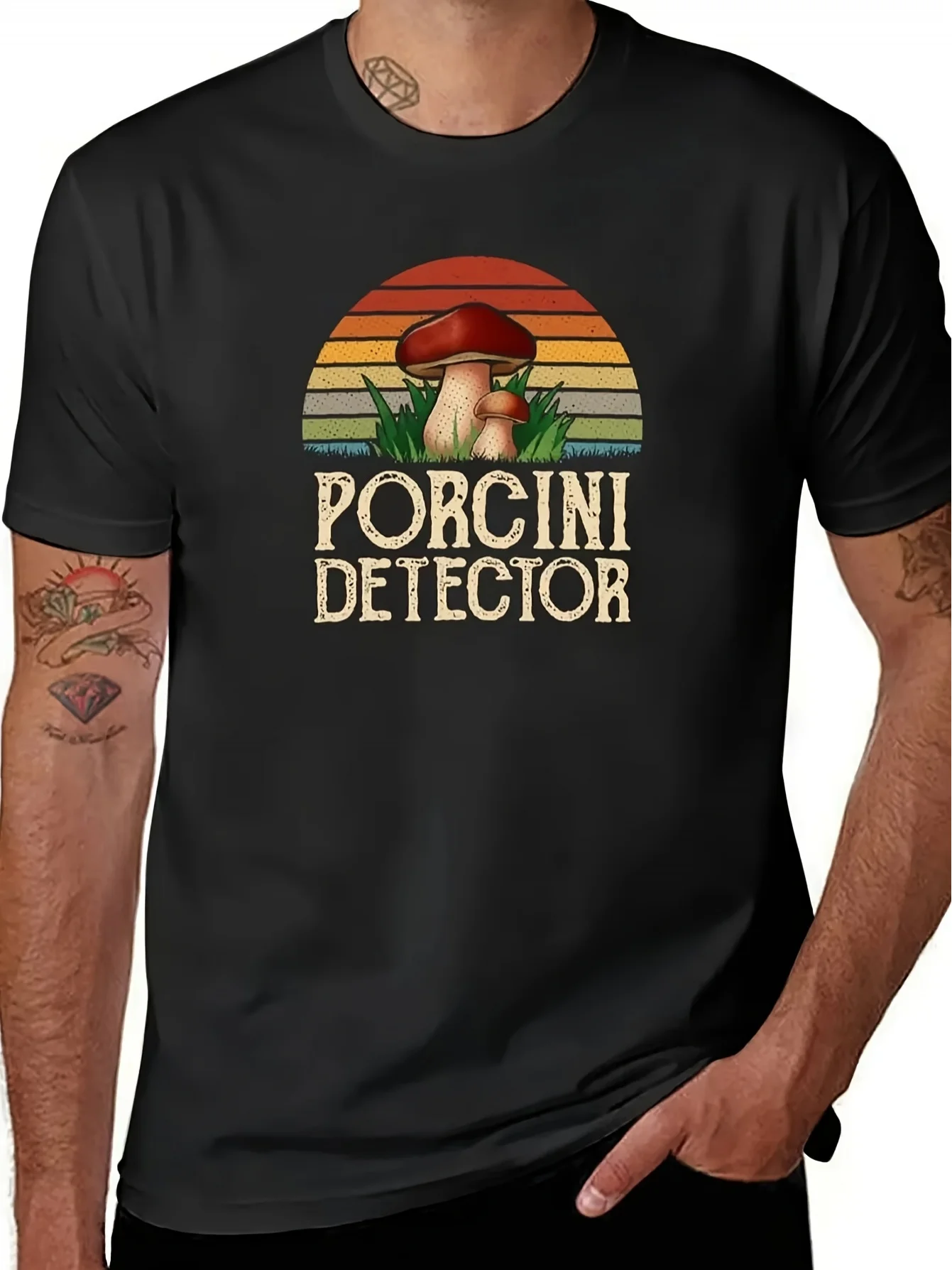 Camiseta de manga corta para hombre con diseño de detector de setas porcini, una camiseta básica