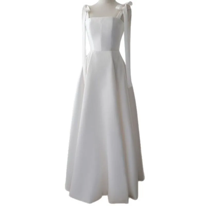 

Light Wedding Travel Super Fairy Square Collar Suspender Satin Flush Bride Going Out Yarn Morning Robe Evening Glamorous Dresses