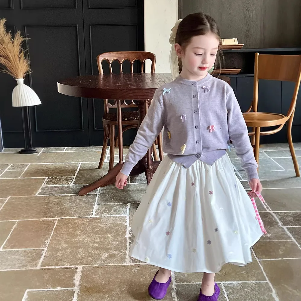 

RAISE Spring Kids Girls 2PCS Clothes Set Cotton Bow Infant Baby Boy Cardigan Suit Loose Colorful Star Toddler Girls Skirt Outfit