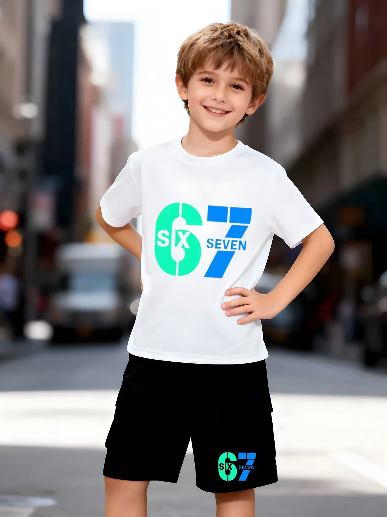 Boy's Pattern T-shirt and Shorts Set - Casual Summer Cool Set with Unique Cool Pattern Printing Series for Sports and Leisure