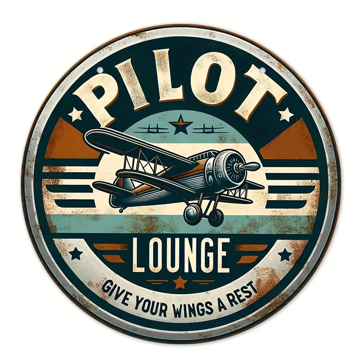 Round Aluminum Tin Metal Signs Home Décor 8x8 Pilot Lounge Retro Aluminum