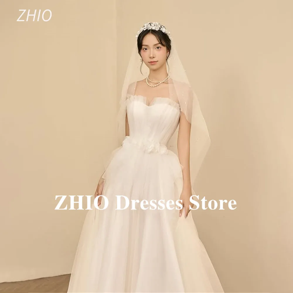 

ZHIO Bohemian Illusion Handmade Flowers Korea Ball Gown A Line Wedding Dresses Photography Shoot Elegant Customised Bride Gown