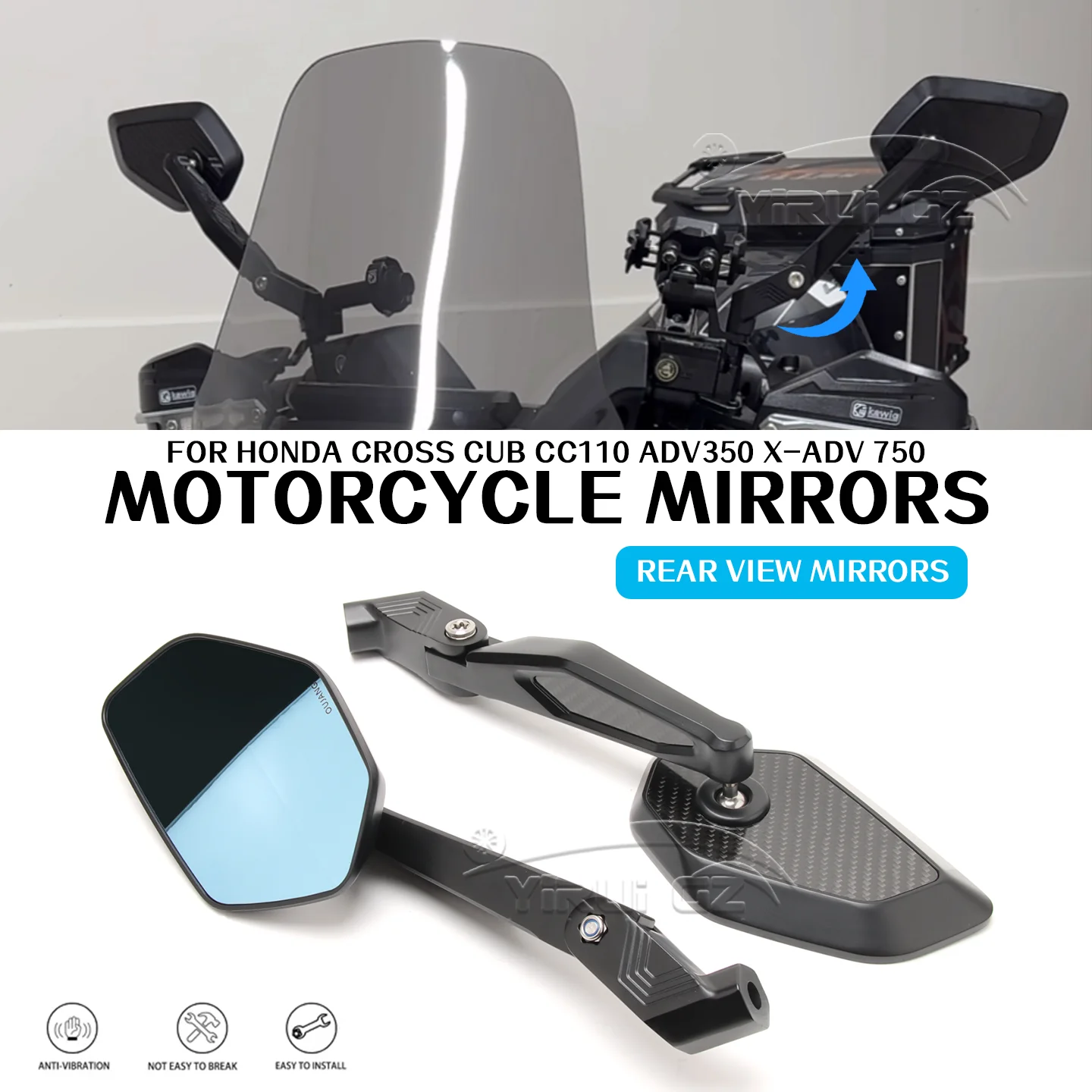 オートバイバックミラー ブルーライト反射防止ミラー バックミラー サイドミラー ADV 350 ホンダ クロスカブ CC110 ADV350 X-ADV 750用