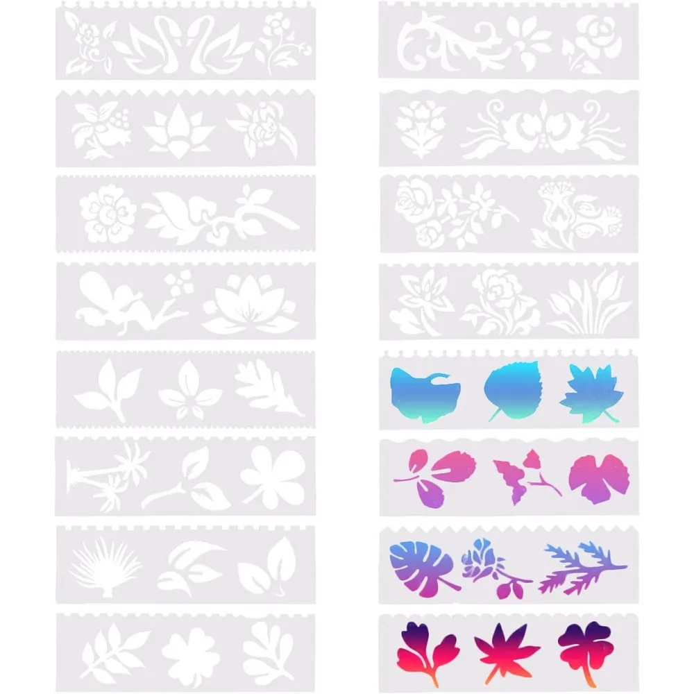 16pcs Plastic Flower Painting Stencils Leaf Drawing Template 2 x 7inch Reusable Rose Small Laser Cut Graphics Templates for