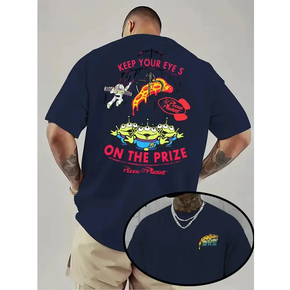 2025 الخريف قصة لعبة البيتزا كوكب الغريبة نمط القطن عادية فضفاض زوجين الرجال والنساء تي شيرت كامل