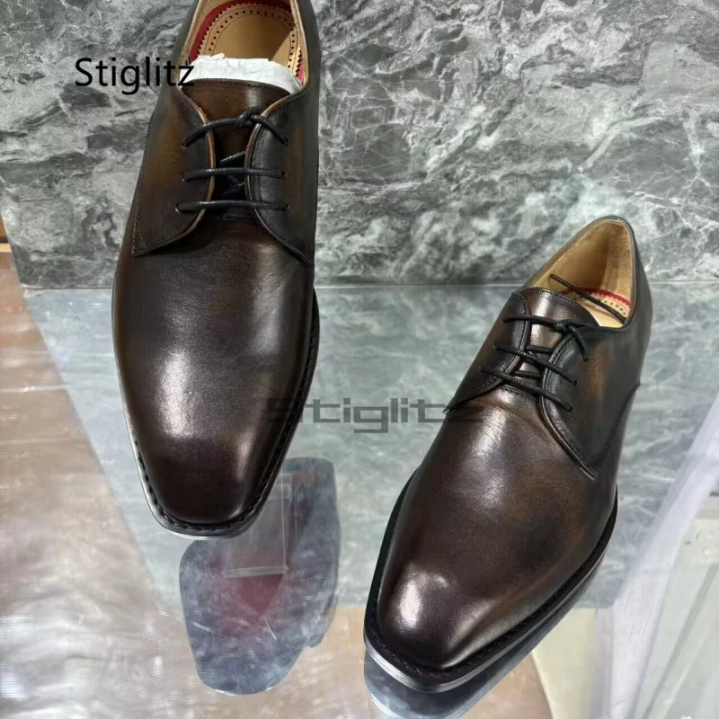 

British Style Oxfords Shoes for Men Retro Luxury Genuine Leather Lace Up Business Casual Office Dress Shoes Spring Male Shoes