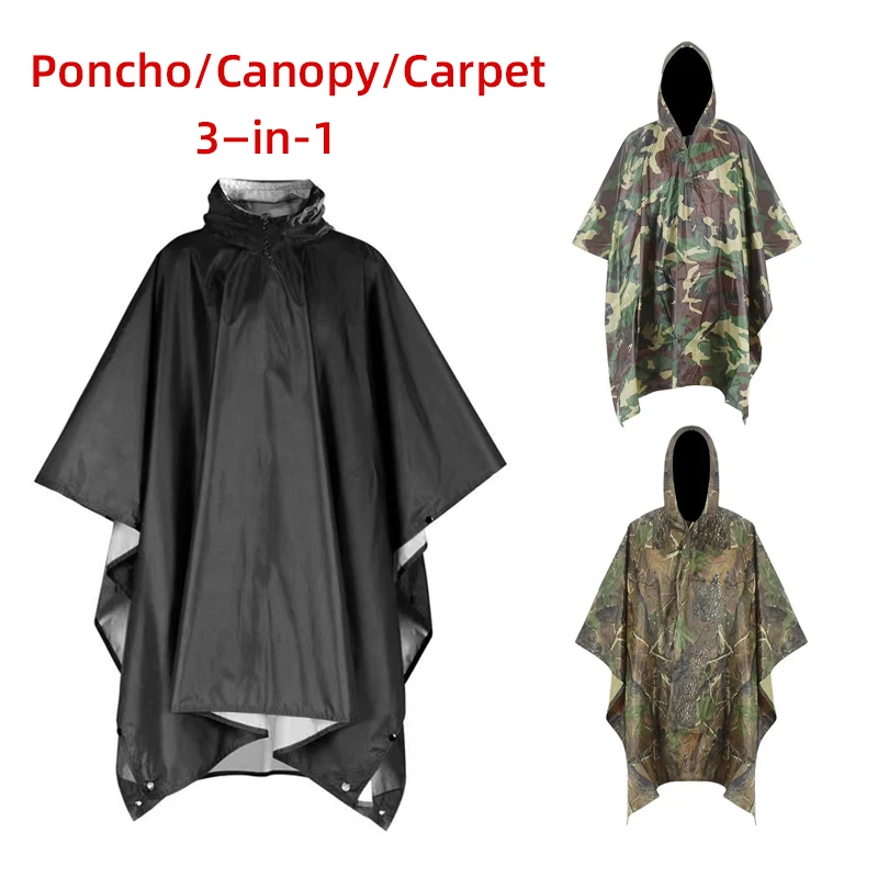 Camouflage Folding Raincoat for Hiking Portable Tactics Poncho Men Waterproof Tourism Packable Rain Jacket Cover RainWear