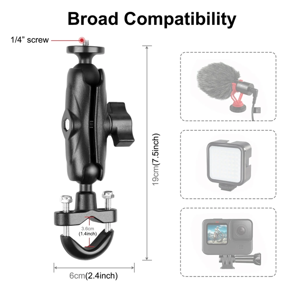 Staffa di montaggio per manubrio bici da moto Adattatore per fotocamera sportiva da 1/4 di pollice per GoPro Hero 11/10/9/8 INSTA360 ONE/ X2/ X3/GO2