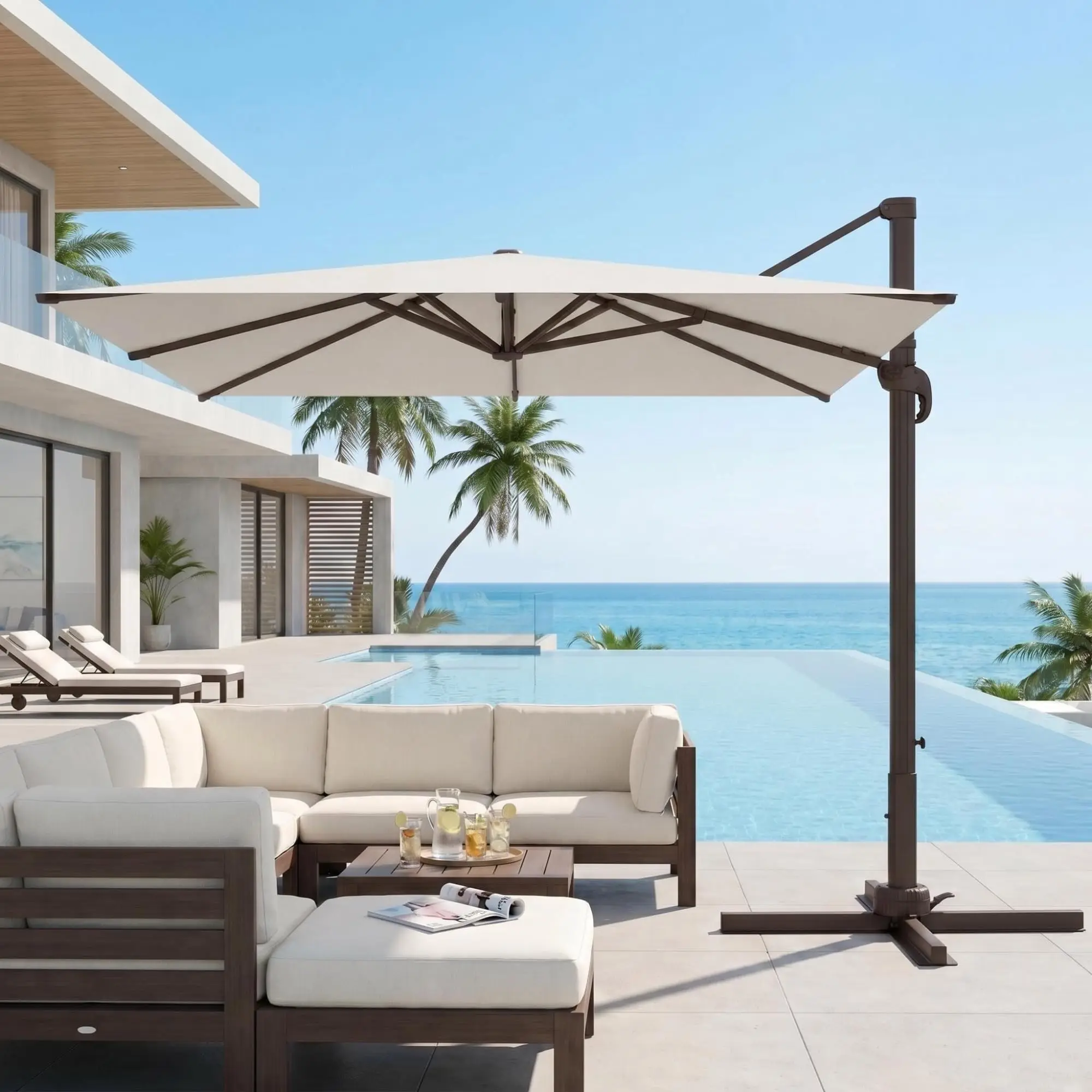 10' X 10' Cantilever Patio Umbrella, Large Rectangular Aluminum Outdoor Offset Umbrella with 360-degree Rotation, 4