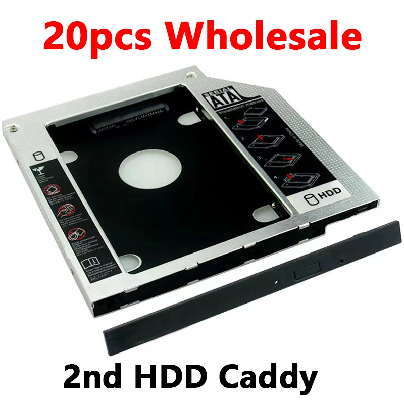 Universal Aluminum 2nd Hdd Caddy,SATA Optibay,2.5Inches,SSD,DVD,CD-ROM Enclosure,Adapter Laptop,Hard Disk Drive,9.5,12.7mm,20Pcs