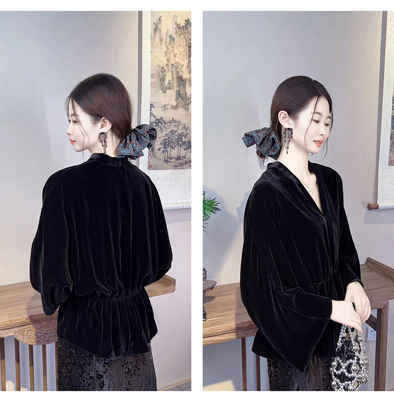 Fengbaoyu Natural Silk Velvet Women's Coat - Retro Style Elegant Shirt - Outdoor Leisure Loose Comfortable Fashion Luxury