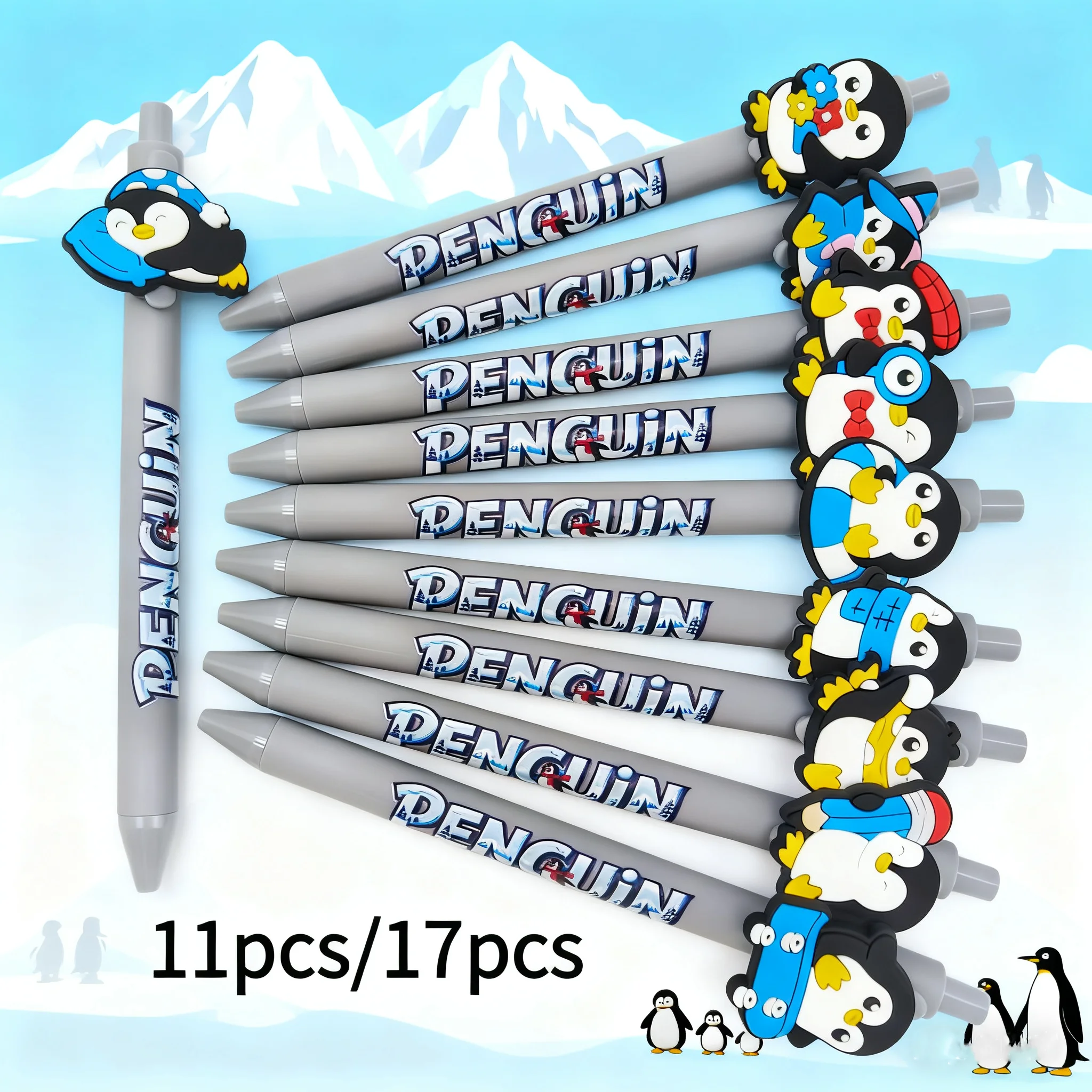 

11pcs/17pcs penguin animal print ballpoint pen dark gray color printing stationery Office gel pen