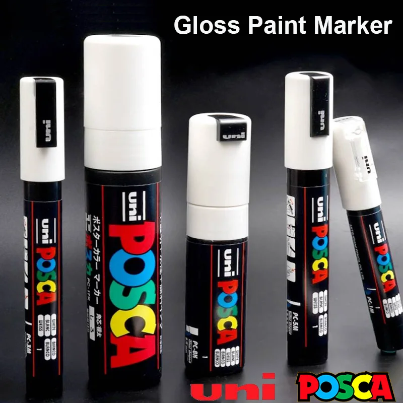 Posca Authentic Marker, Uni Professional White Highlighter Glossy Acrylic Paint Pens, Waterproof Black Card Masking Art Supplies