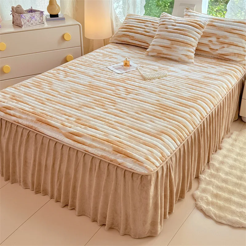 

2025 new class A rabbit hair pull fleece bed skirt crystal fleece milk fleece bed skirt single piece without pillowcase