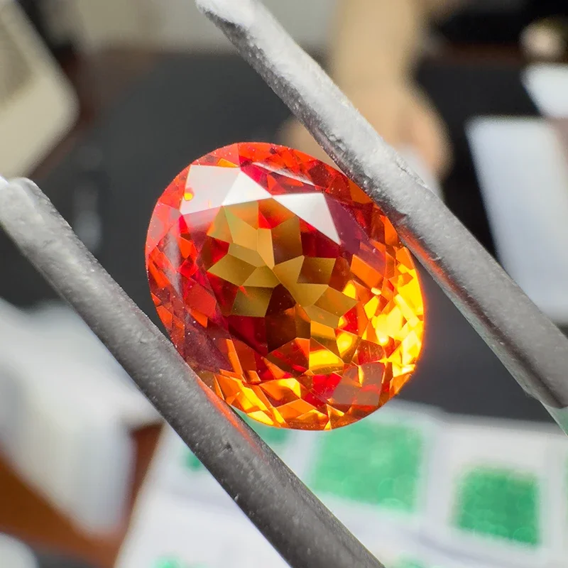Laborgezüchteter Saphir in Orange, oval geschliffen, loser Edelstein – Detail 4