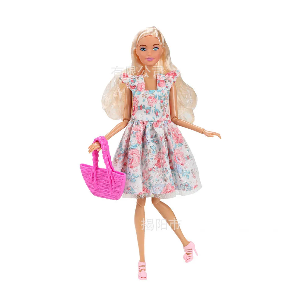 30cm moda fr menina princesa babi boneca verão casual bonito vestido floral + moda bolsa conjunto 1/6 bjd boneca jogar casa vestir-se brinquedo
