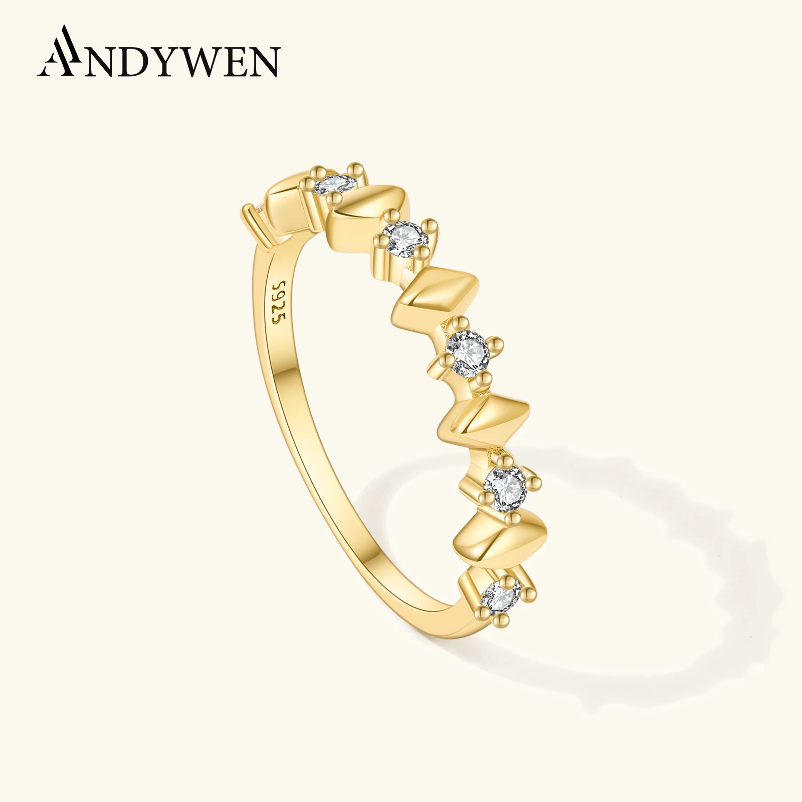 ANDYWEN 925 Sterling Silver Rhombus Round Zircon CZ Climber Ring Dainty Party Luxury Wedding Band Jewelry Gift for Women