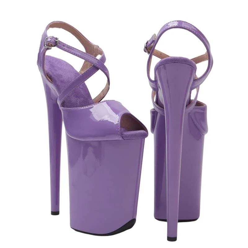 Leecabe 23CM / 9inches Patent PU  Upper small  Open toe  fashion  Platform High Heels Sandals Pole Dance shoes
