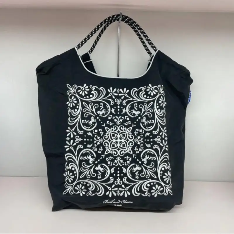 Kawaii Ball Chain Canvas Bag Flower Vine Girl Foldable Large Capacity Handbag Oxford Shoulder Embroidered Nylon Bag Girl Gift