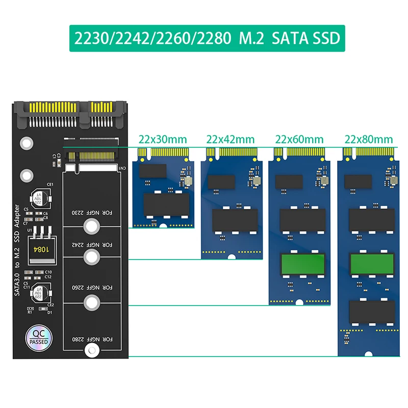 M.2 NGFF SSD to SATA 3 3.0 Adapter Card Converter B B&M Key for 2230 2242 2260 2280 M.2 SATA Protocol Solid State Disk Drive SSD