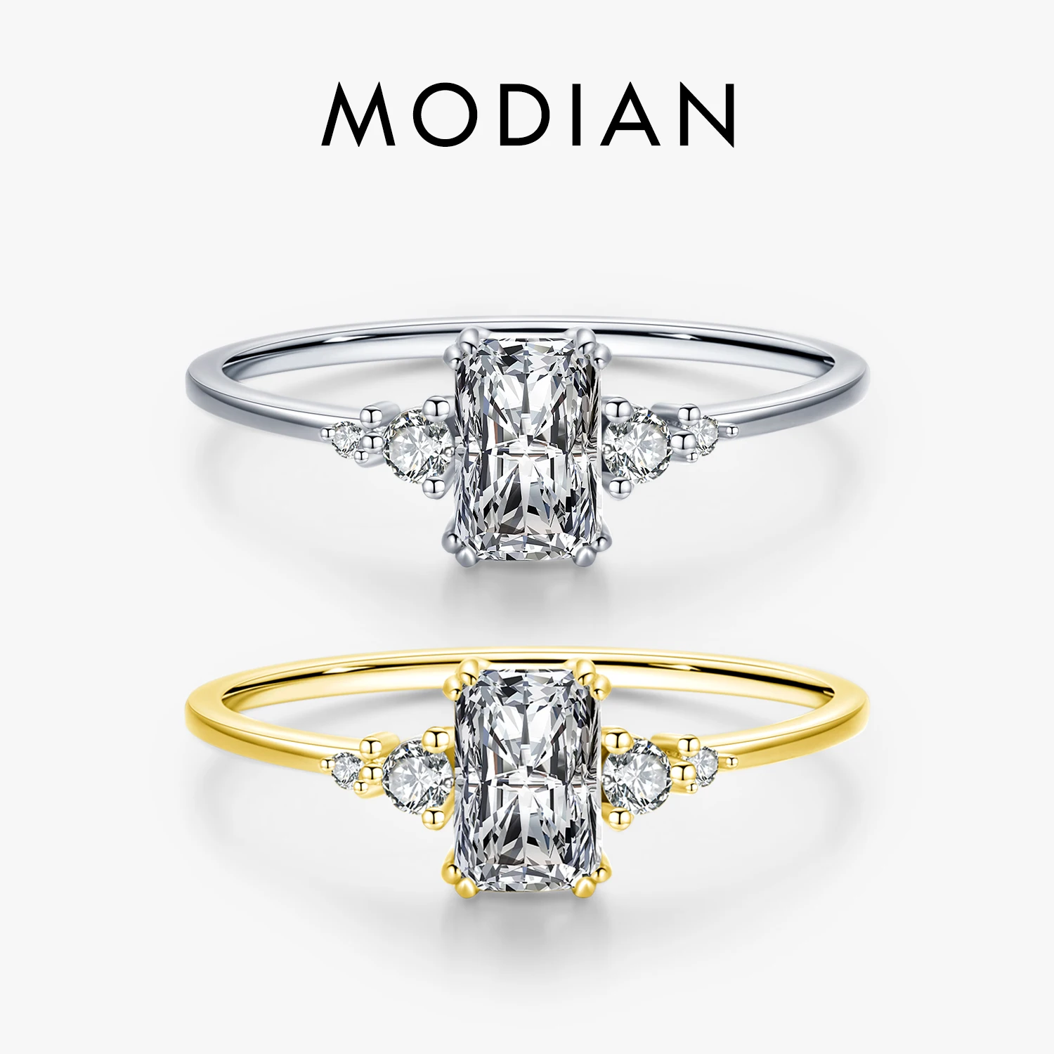 Modian Rectangle Dazzling Ring Solid 925 Sterling Silver Clear Cubic Zirconia Finger Rings For Women Wedding Fine Jewelry Anel