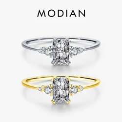 Modian Rectangle Dazzling Ring Solid 925 Sterling Silver Clear Cubic Zirconia Finger Rings For Women Wedding Fine Jewelry Anel