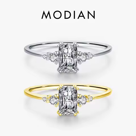 Modian Rectangle Dazzling Ring Solid 925 Sterling Silver Clear Cubic Zirconia Finger Rings For Women Wedding Fine Jewelry Anel