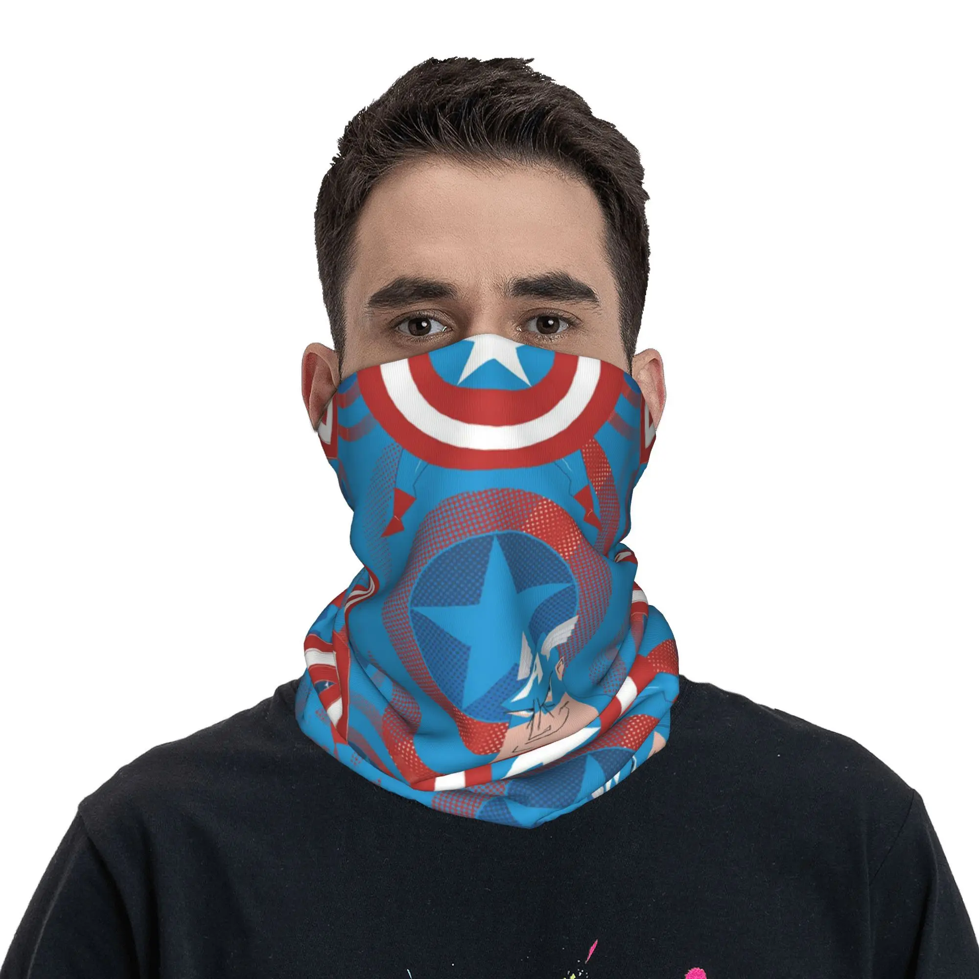 Custom Captain America Shield Dots Winter Headband Neck Warmer Men Women Ski Hunting Tube Scarf  Face Bandana Gaiter