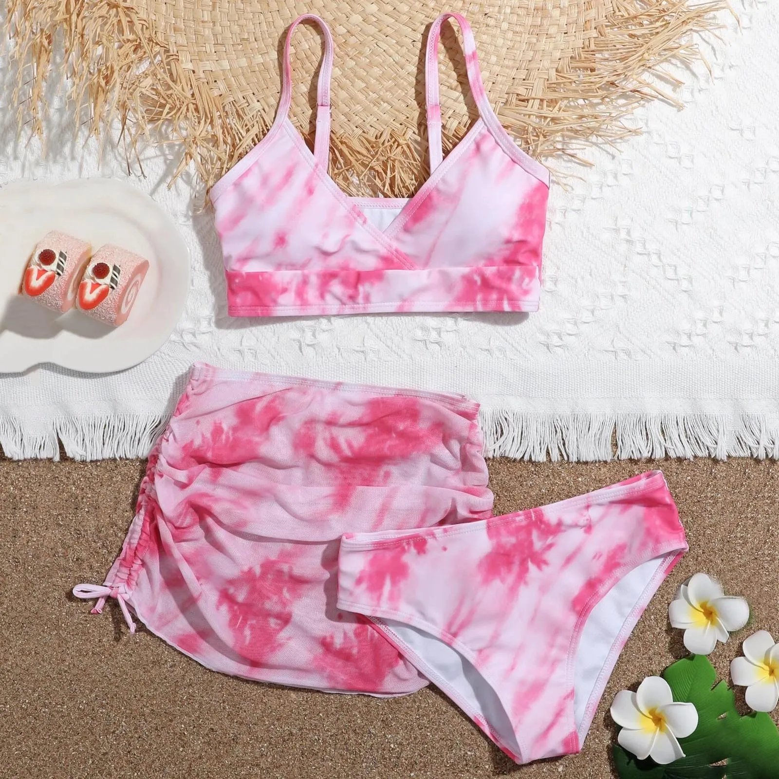 Swimwear Kids Girl Three Girls Piece Floral Print Dyeing Swimsuit Printing Summer Girls Swimwear 아기 수영복 Купальник Для Девочки