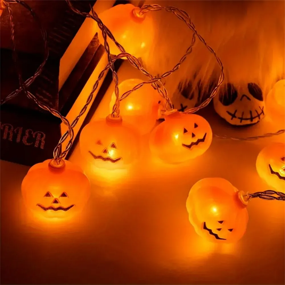 1PC 1.5M/3M Halloween LED Pumpkin Lantern String, Battery Powered, Used For Festivals, Gatherings, And Haunted House Decoration