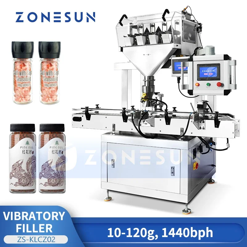 ZONESUN-llenadora de pesaje vibratorio, máquina automática de llenado de partículas, equipo de envasado de gránulos, embalaje de semillas y nueces, ZS-KLCZ02