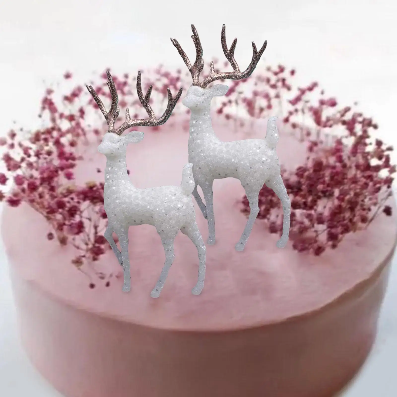 2Pcs Deer Cake Topper Cake Dolls Topper Cake Top Decor Reindeer Figure Elk Statue for Yard Garden Easter Party Supplies Xmas