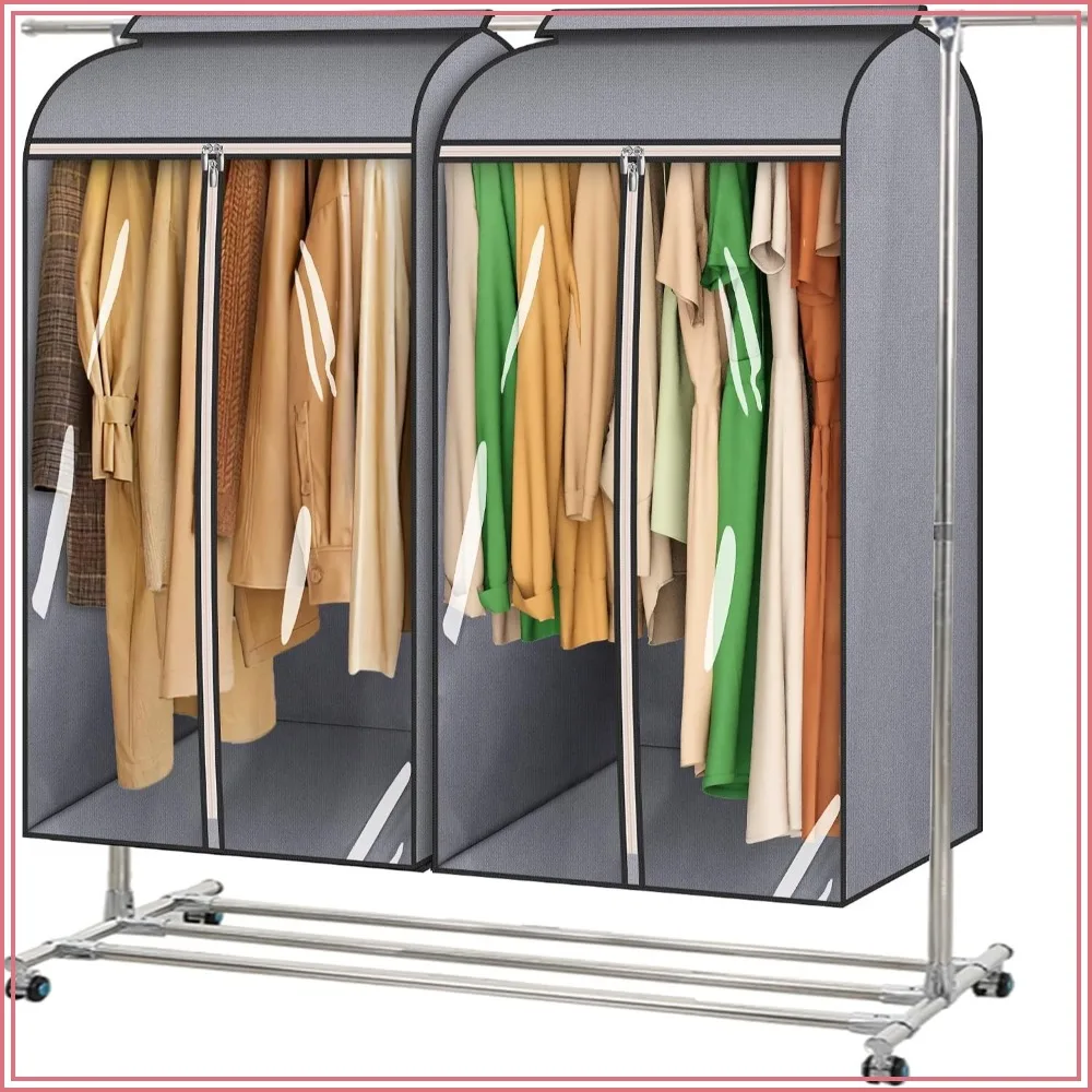 

43" Hanging Garment Bags for Clothes Storage, Fully Enclosed Coat Covers with Large Clear Window and 3 Zippers, 2 Packs