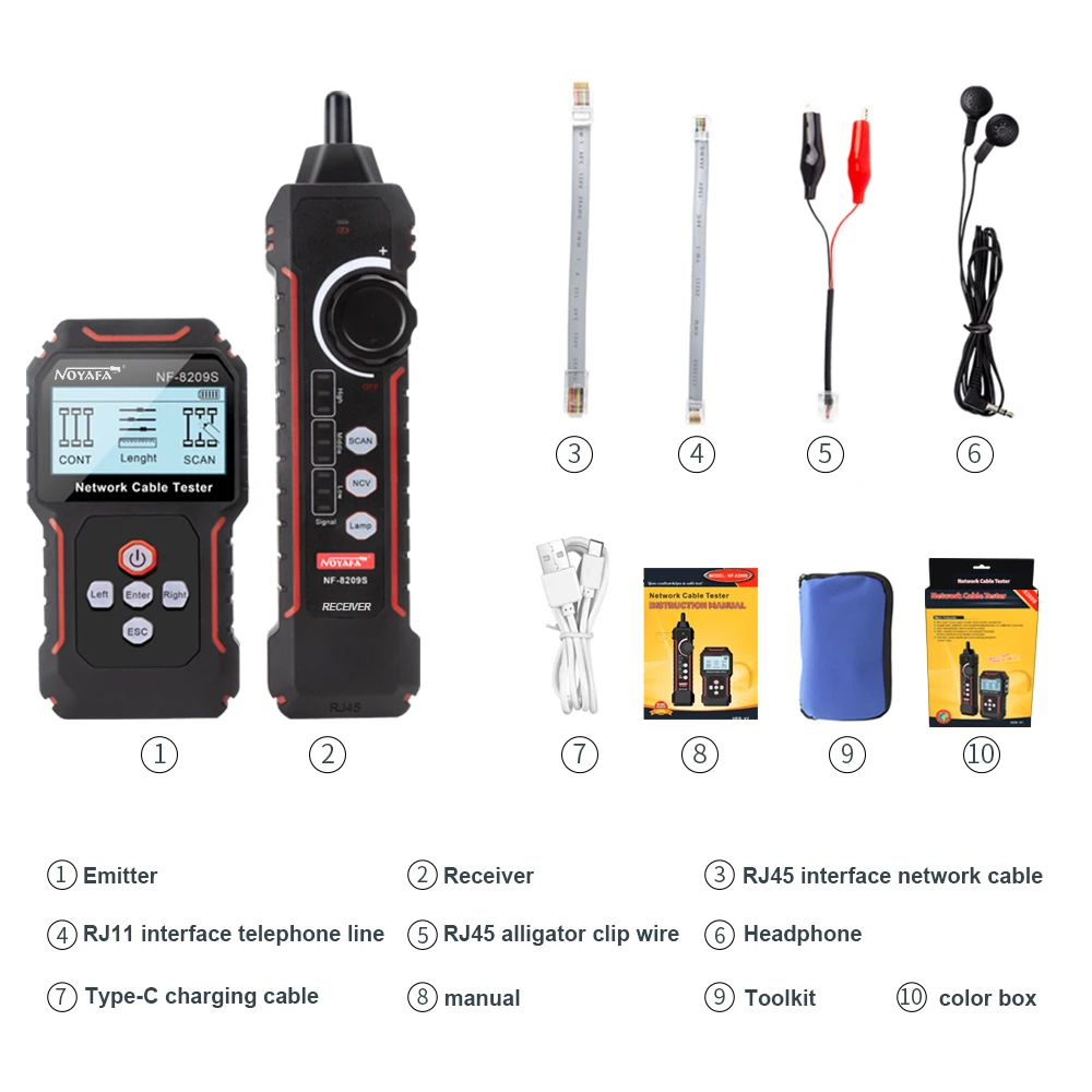 NOYAFA NF-8209S POE Wire Checker LCD Display Measure Length LAN Cable Cat5 Cat6 LAN Test Network Tool Scan Cable Wiremap Tester