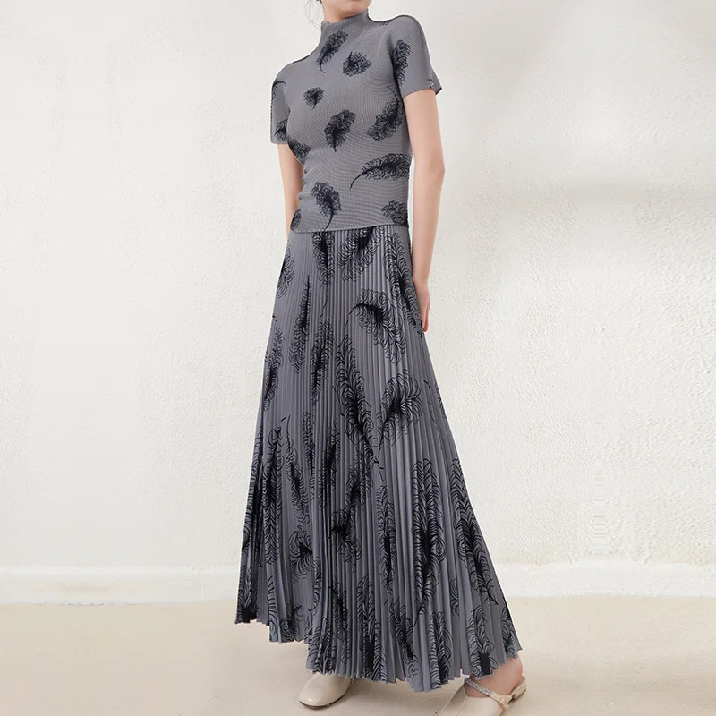

High-End Fashion Floral Print Top Skirt Set Women's Summer Clothing Polyester Fiber Gathered Skirt Two-Piece Ensemble