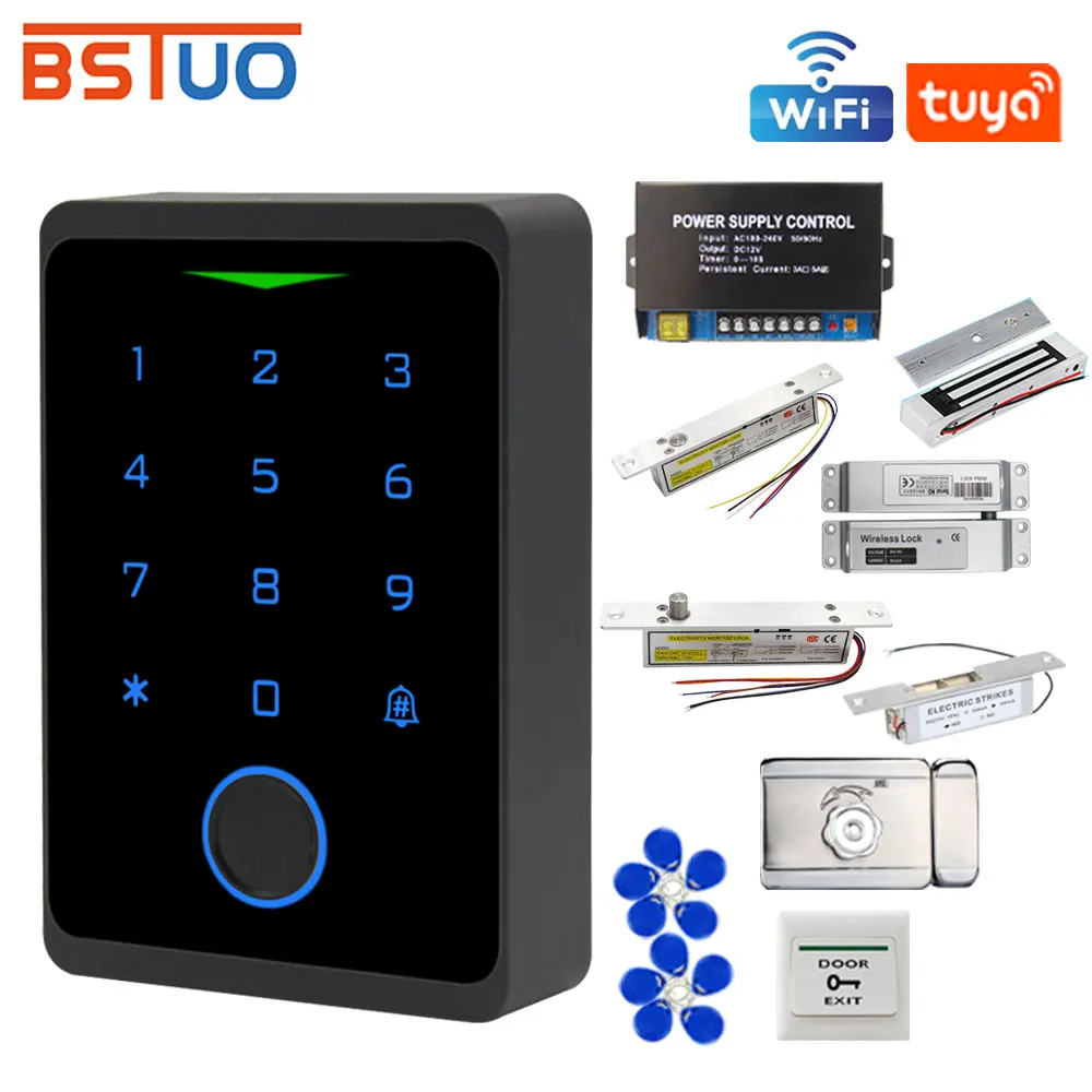 Biometric Fingerprint Tuya WIFI Access Control System Kits Smart Door Lock Kit Electronic Gate Opener Electromagnetic Door Set