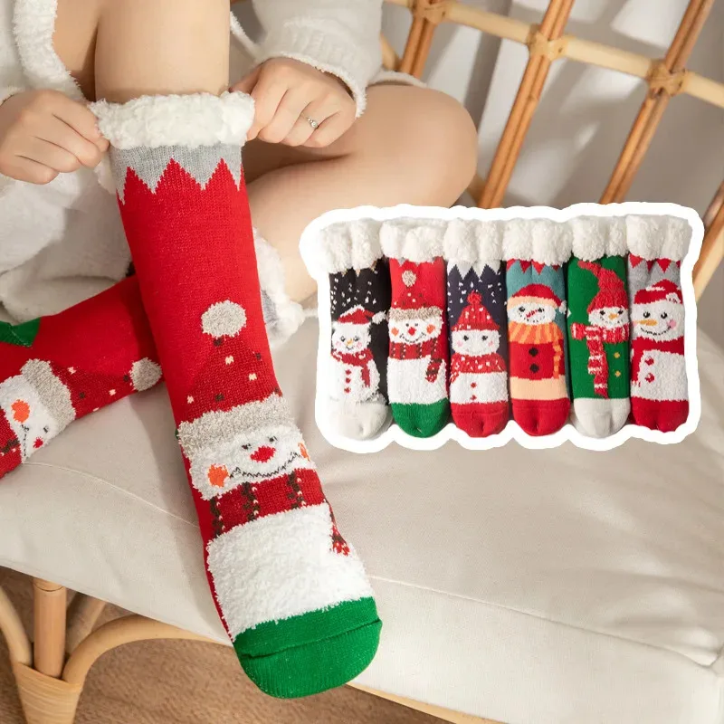 

Christmas Stockings Women Winter Coral Fleece Socks Leg Warmer Home Sleeping Snow Room Tube Carpet Socks