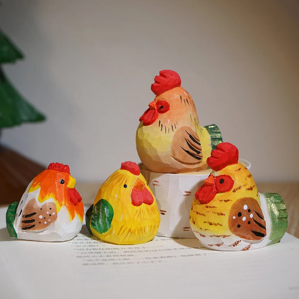 Handcrafted Wood Carving Chick Desk Decoration Wooden Chick Ornament Cute Figures Wood Hand Carved Wood Crafts Chick Statue