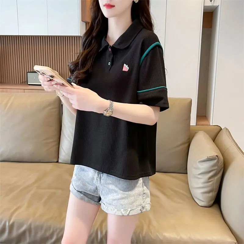 2026 Summer New Arrivals Waffle Knit Niche Women's Versatile Stylish POLO Inspired T-Shirt for Petite Sizing