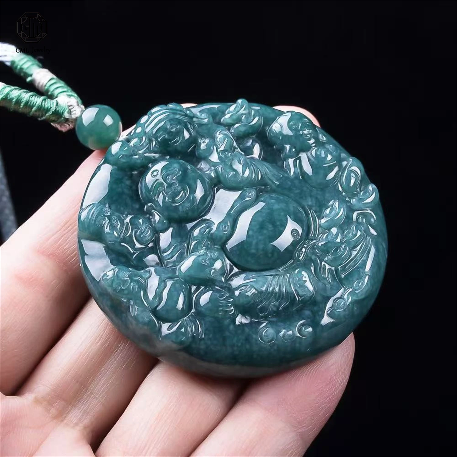 Natural Grade A Jadeite Blue Water Carefree Laughing Buddha Pendant Ice Translucent Unisex Gemstone Necklace Jewelry Gift
