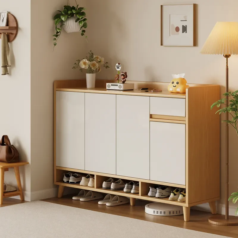 For Home Entrance Solid Wood Shoe Cabinet Wall Mounted Storage Rack Modern Doorway Organizer Space Saving Furniture