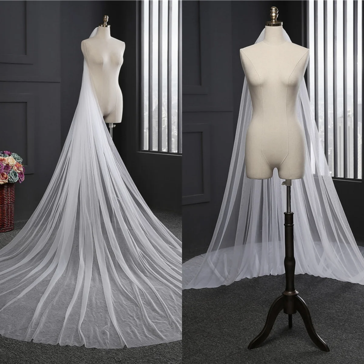 

Simple Wedding Veil With Comb One Layer Long Cathedral Length Veils Cut Edge Big Tail Velo De Cabeza Customized