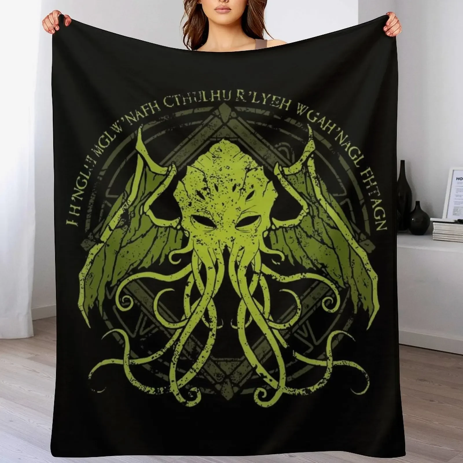 

Cthulhu - Lovecraft - Distressed chant design v2 Throw Blanket Soft Plush Plaid Winter beds Furry Blankets