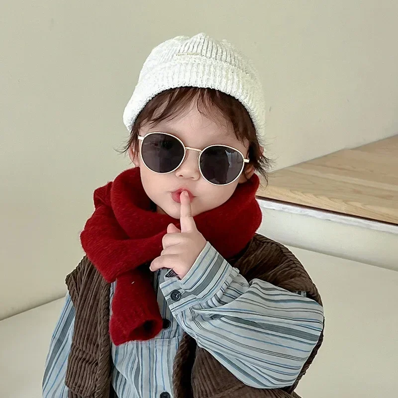 Chic Young Kids Warm Furry Scarfs for Boy Girl Fashion Korean Solid Color Toddler Scarfs Autumn Winter Cashmere Wool Scarfs