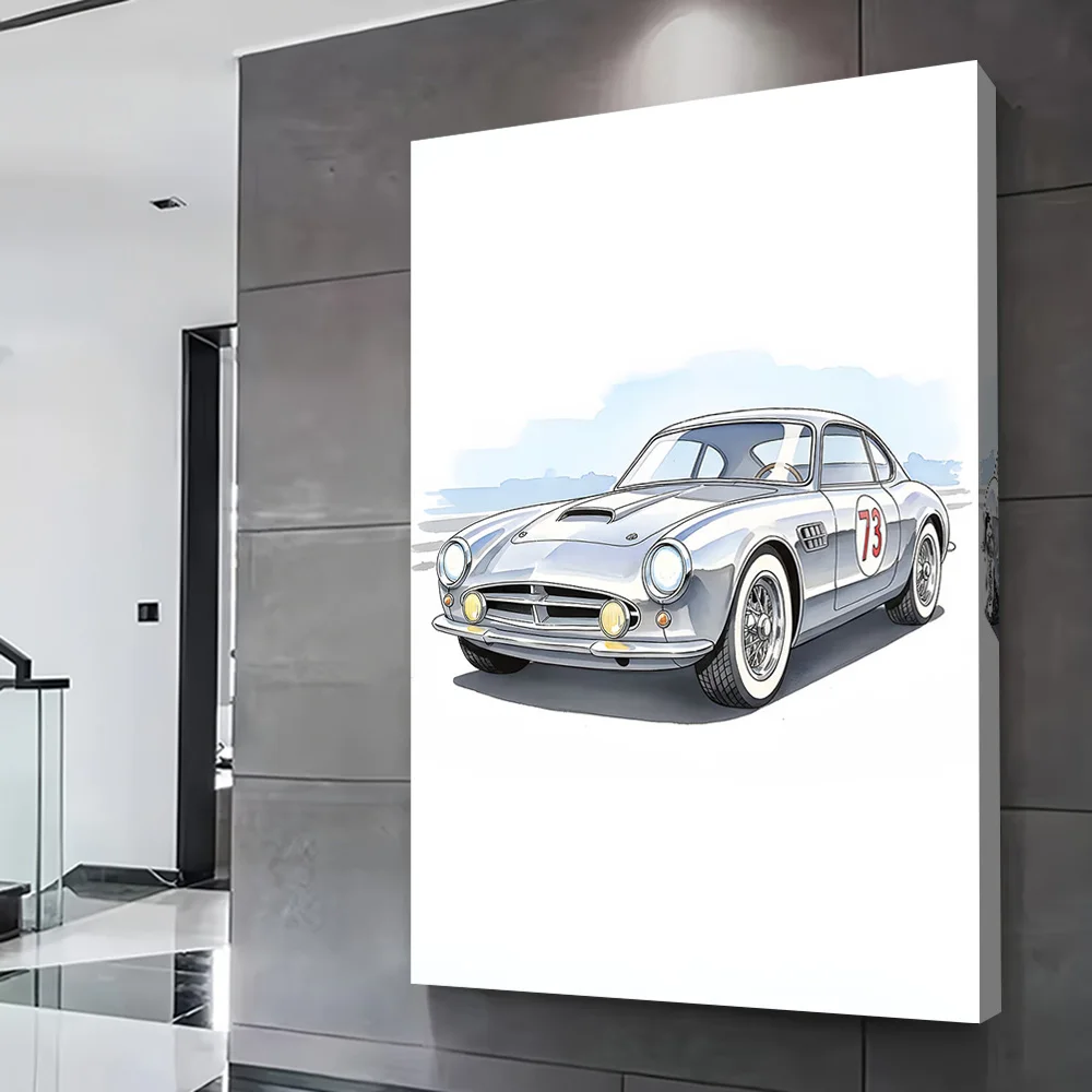 Vintage Silver Race Car Printing Poster Customizable Pictures Wall Art Canvas Painting for Room Decoration Home Decor Wand Deko